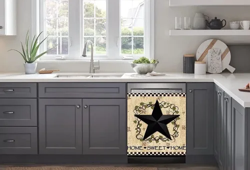 Vista 4 de Imán decorativo negro con diseño de estrella y corona de granero para puerta de lavavajillas