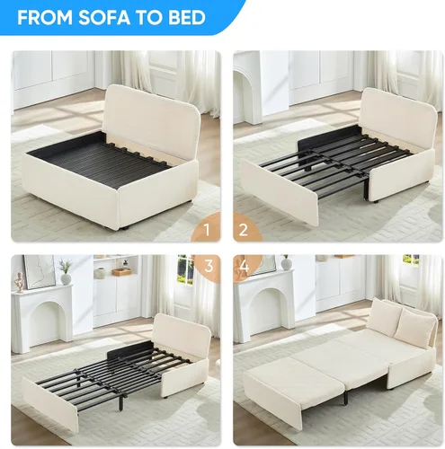 Vista 6 de PUREMIND Sofá cama extraíble 3 en 1 tamaño individual, sofá de pana convertible con almohadas y colchón de espuma viscoelástica de 3.9 pulgadas Beige