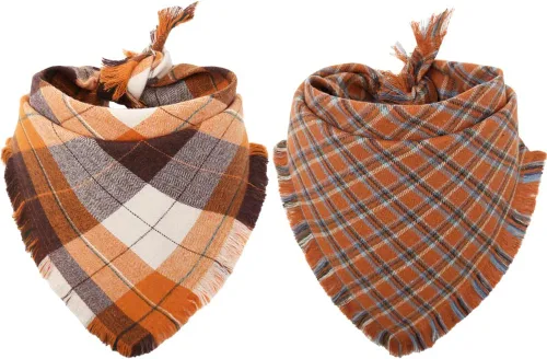 Vista 6 de Bandana de otoño para perro, otoño, Acción de Gracias, a cuadros, reversible, triangular, bufanda, accesorios para perros y mascotas