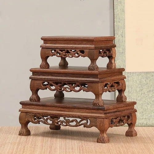 Vista 8 de GOLDY&WENDY Base rectangular de madera de ala de pollo con base de palisandro florero planta estatua de Buda soporte de exhibición pedestal