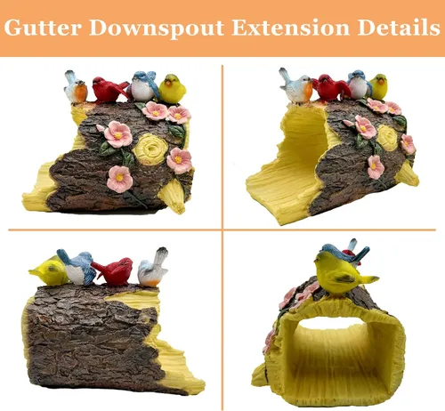 Vista 6 de Teaeeno Extensión decorativa de canalón de pájaros, extensor de bajante de 3 x 4 pulgadas, escultura de bloque de salpicaduras para decoración al