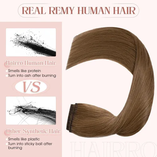 Vista 3 de Hairro Extensiones de cabello humano 100% con clip, extensiones de cabello real lacio, extensiones de trama a máquina para añadir longitud