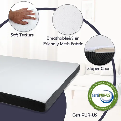 Vista 4 de Colchón plegable de espuma viscoelástica, colchón triple de 3 pulgadas con funda lavable, certificado CertiPUR-US, colchón portátil individual XL