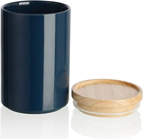 Vista 23 de Recipientes de cocina Sweejar, tarro de almacenamiento de cerámica para alimentos, recipientes apilables con tapa hermética de madera para servir