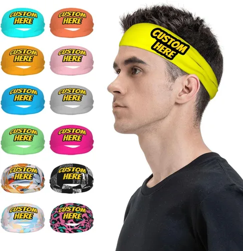 Vista 17 de Diadema deportiva personalizada para añadir cualquier foto texto, logotipo, personalizable, bandas elásticas que absorben la humedad para mujeres