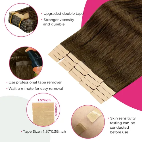 Vista 20 de Extensiones de cabello Lashey de 14 pulgadas; extensiones de cabello humano real lacio color negro azabache con trama adhesiva para mujeres, 20