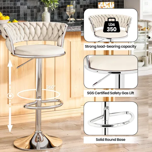 Vista 5 de AWQM Juego de 2 taburetes de bar de terciopelo, taburetes de cocina giratorios de altura ajustable con respaldo bajo para comedor, barra