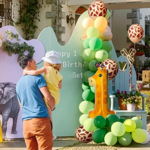 Vista 5 de Giraffe Wild One - Globos de animales de safari de 40 pulgadas, globos de la selva número 1 para primer cumpleaños, animales de granja, 1er globo