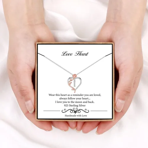 Vista 7 de Iefil Collares de corazón de rosa, regalos para mujer, plata de ley 925, collar con dije de letra de corazón rosa, joyería, día de la madre, San