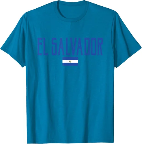 Vista 6 de Camiseta de texto azul con bandera de El Salvador, Negro, S