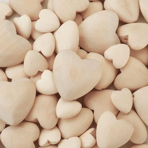 Vista 8 de KISSITTY 60 cuentas de corazón de madera natural, 3 tamaños, forma de corazón, sin pintar, cuentas espaciadoras de madera con agujero de 0.079