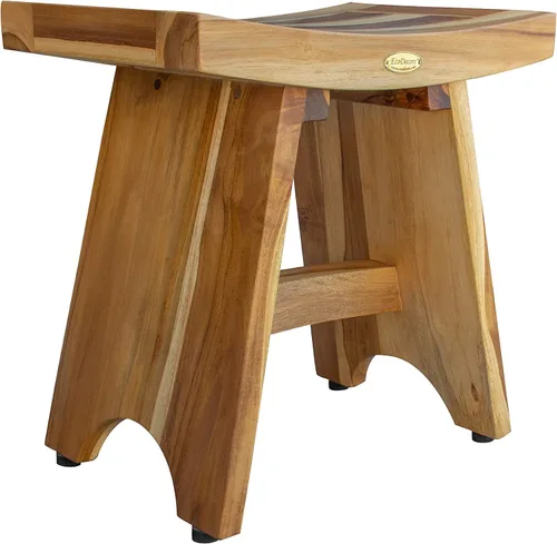 Vista 6 de EcoDecors Banco de ducha de teca de 18", capacidad de 300 lb – Asiento de baño de madera impermeable para adultos - Taburete de spa compacto