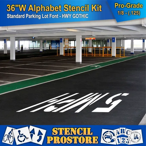 Vista 4 de Juego de plantillas para pavimento de 36 pulgadas, kit de plantillas de alfabeto (28 piezas) - 36 x 16 x 1/8 pulgadas (128 mil) - Grado profesional