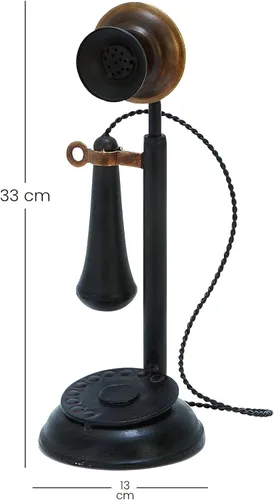 Vista 10 de Teléfono antiguo de metal con receptor y micrófono (no funciona) Abalorio de decoración antigua, escultura de teléfono vintage, hierro, negro