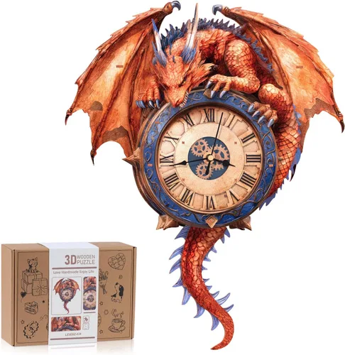 Vista 17 de Rompecabezas de madera 3D para adultos, rompecabezas 3D reloj bulldog (con péndulo) 32 piezas, rompecabezas de madera para principiantes