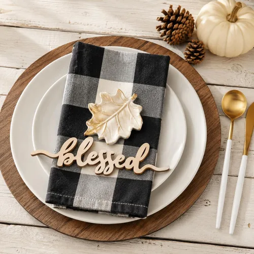 Vista 8 de Tarjetas de lugar de Acción de Gracias Blessed, Thankful, Grateful Letreros de madera para mesa de comedor de otoño, adorno de mesa de casa