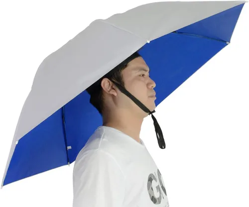 Vista 9 de Sombrero paraguas de pesca plegable ajustable, 37.4” extragrande, con manos libres, 7 nervaduras, impermeable, anti-UV, para pesca, jardinería
