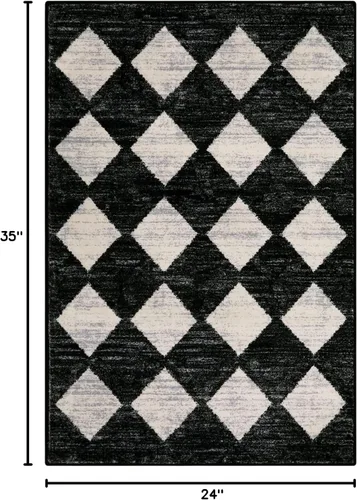 Vista 2 de Lahome - Tapete con diseño de entramado marroquí, a cuadros, pequeño, suave y antideslizante, moderno, resistente a las manchas, para puerta Negro