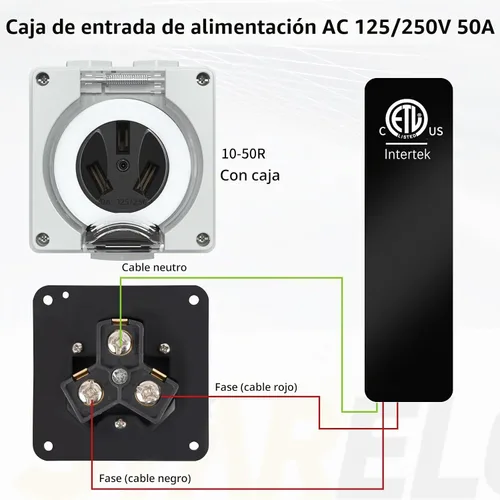 Vista 5 de STARELO Caja de toma de corriente de 50 amperios, receptáculo NEMA 10-50R 125/250 voltios, resistente al polvo y a la intemperie. Sin conexión a
