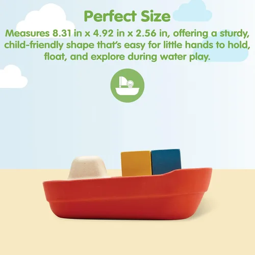 Vista 2 de PlanToys® Juguete de baño de barco de carga para niños pequeños Barco flotante con bloques de carga para jugar en el agua Juguete educativo