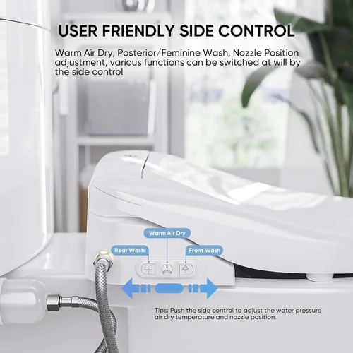Vista 3 de LEIVI Asiento de inodoro eléctrico con control remoto inalámbrico y panel lateral, múltiples modos de pulverización, asiento con calefacción