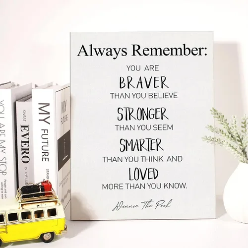 Vista 4 de Lienzo decorativo para pared, inspirador motivacional You Are Braver Than You Believe, impresión en lienzo positivo para guardería, oficina, sala