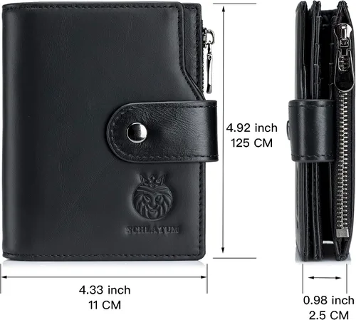 Vista 60 de LUKZIJAES Billetera de cuero genuino para hombre, con bloqueo RFID, delgada, plegable, bolsillo frontal, #3-Café, Vintage