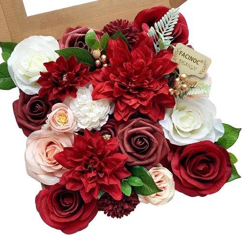 Vista 23 de FACINOC Juego de ramos de flores artificiales de rosas artificiales para bricolaje, decoración de despedida de soltera, arreglos florales falsos