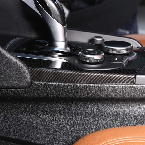 Vista 4 de Fibra de carbono ABS para Alfa Romeo Giulia 2017-2019 Interior del coche consola central cambio panel cubierta ajuste auto accesorios