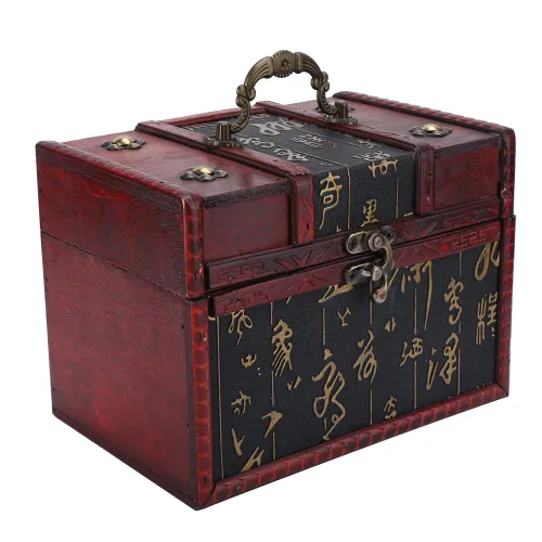 Vista 6 de Cofre del tesoro de madera caja de almacenamiento del pecho diseño antiguo pequeño tesoro caja de joyería organizador de joyería 02
