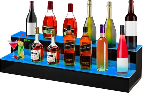 Vista 11 de VEVOR Pantalla de botella de licor con iluminación LED, 2 niveles de 30 pulgadas, compatible con USB, estante iluminado de bar para el hogar