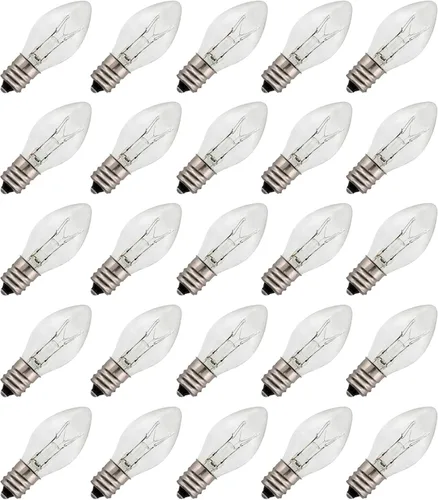 Vista 2 de Creative Hobbies Paquete de 25 bombillas nocturnas de 4 W, incandescentes C7, transparentes, combustión constante, 4 vatios, base de candelabro E12