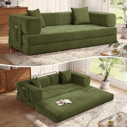 Vista 18 de MoonSpeak Sofá cama de 78.8 pulgadas para sala de estar, sofá modular convertible con almohada para reposabrazos, sofás modulares plegables de pana