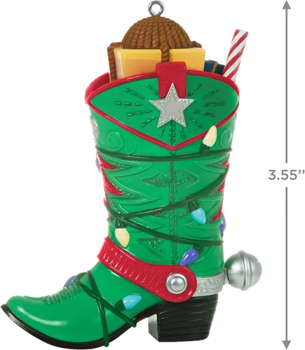 Vista 5 de Hallmark Keepsake Adorno navideño 2021, botas de vaquero con luces para arrancar
