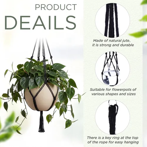 Vista 3 de EBOOT Paquete de 3 cuerdas grandes de macramé para colgar plantas de 33, 41, 48 pulgadas, para colgar macetas para decoración de interiores