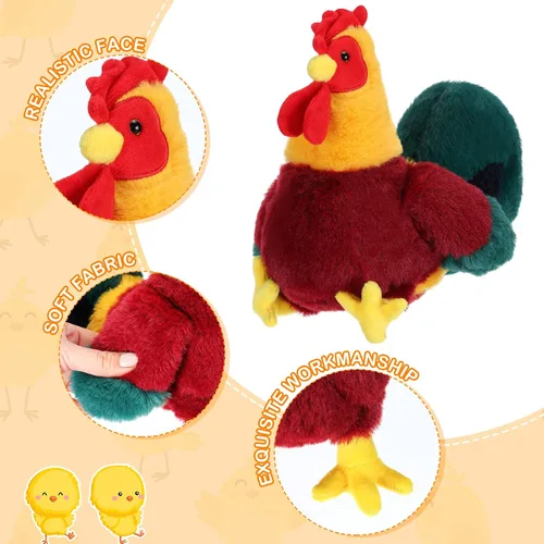 Vista 3 de Skylety Juego de 3 juguetes de peluche de pollo, juguete de peluche de pollo, juguete de peluche de gallo para granja, baby shower, fiesta