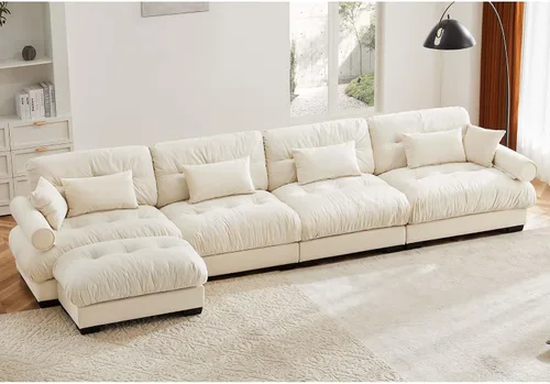 Vista 10 de Otomana beige para sofá modular modular, sofá individual, asiento otomano para sofá modular convertible, sofás de terciopelo para sala de estar