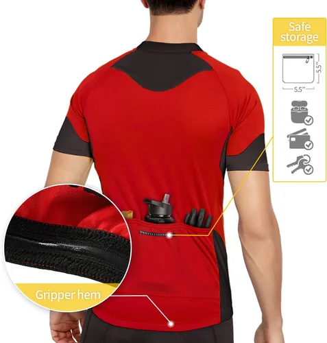 Vista 3 de BERGRISAR Camisetas básicas de ciclismo para hombre, manga corta, para bicicleta de montaña, con bolsillos con cremallera