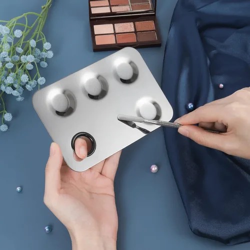 Vista 3 de Mejora la paleta de maquillaje de mezcla, paleta de acero inoxidable con herramienta de espátula para mezclar cosméticos y pigmentos, Nail art