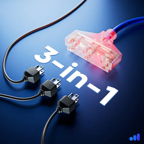 Vista 2 de Maximm Cable de extensión, 10 pies, azul, múltiples tomacorrientes con certificación ETL Azul iluminado