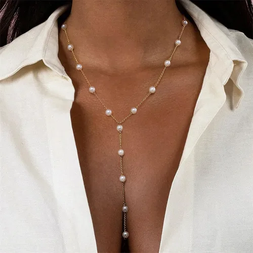 Vista 2 de VRIUA Pearl Necklaces for Women - 14k Gold Plated Dainty Pearl Necklace Simple Gold Pearl Necklace Everyday Minimalist Necklaces for Women