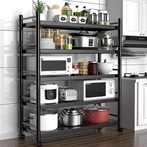 Vista 7 de Shelves Kitchen Organizer Shelf, Metal Frame Microwave Oven Stand Multifunctional Kitchen Storage Rack Inrial Vintage Style Kitchen Serving Trolley