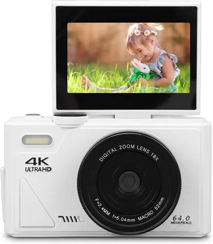 Vista 10 de Cámara digital de 64 MP, pantalla de 3 pulgadas, cámara digital compacta retro de video 4K, zoom digital 18X, cámara de vlogging recargable
