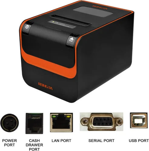 Vista 4 de Rongta Impresora POS, impresora térmica directa de recibos de 3.150 in con cortador automático, interfaz Ethernet serie USB, compatible con cajón