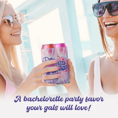Vista 6 de Aturdido & Comprometido despedida de soltera Coozies Skinny Can Incluye Bride Coozie y Slim Bachelorette Coozies para fiesta de los 70