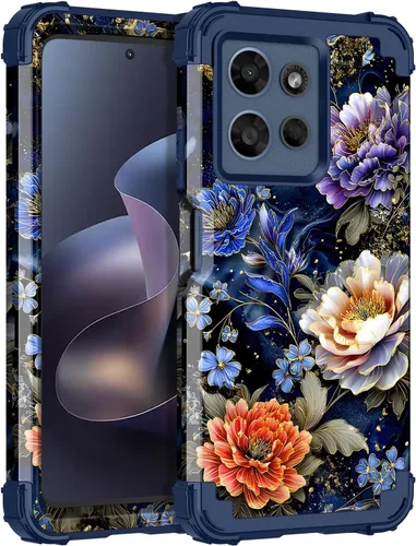 Vista 19 de LONTECT Funda para Moto Edge 2021, Moto Edge 5G UW, funda floral a prueba de golpes, 3 en 1, híbrida resistente, resistente, funda protectora