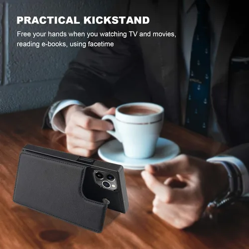 Vista 5 de Bocasal Funda tipo cartera para iPhone 11 Pro con tarjetero para tarjetas de crédito, piel sintética suave premium, función atril, cierre magnético