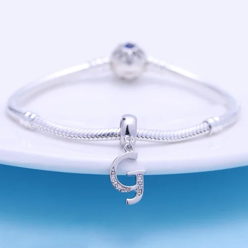Vista 35 de ABUN Abalorio de plata de ley 925 con letra A a la Z, espaciador de inicial, con circonita cúbica transparete colgante, auténtica, para pulseras