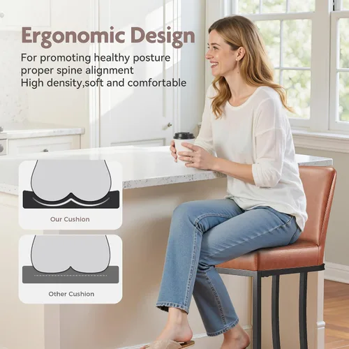 Vista 5 de ALPHA HOME Taburetes de mostrador con respaldos, taburetes de bar de 24 pulgadas para isla de cocina, silla de bar tapizada de piel sintética