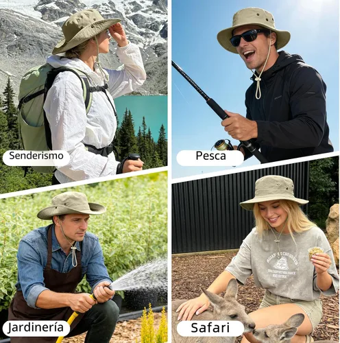 Vista 6 de Sombreros de sol para hombres y mujeres, sombrero de safari plegable 1pack-beigesleeves
